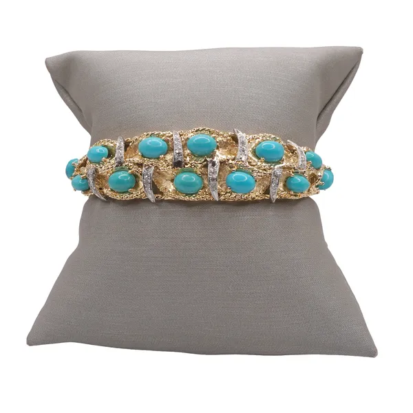 Turquiose and Diamond Hinged Bangle- 18k Yellow Gold Lumina Gem Hampstead, NC