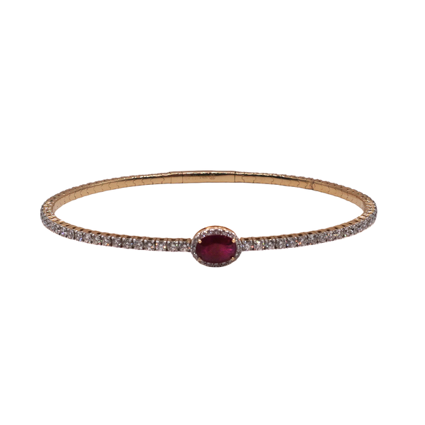 Ruby and Diamond Flex Bangle- 14k Yellow Gold Lumina Gem Wilmington, NC