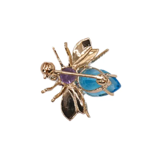 Amethyst and Blue Topaz Bee Pin in 14k Yellow Gold Image 2 Lumina Gem Hampstead, NC