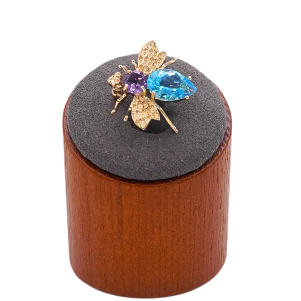 Amethyst and Blue Topaz Bee Pin in 14k Yellow Gold Image 3 Lumina Gem Hampstead, NC