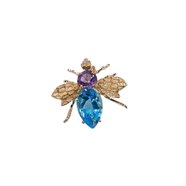 Amethyst and Blue Topaz Bee Pin in 14k Yellow Gold Lumina Gem Hampstead, NC