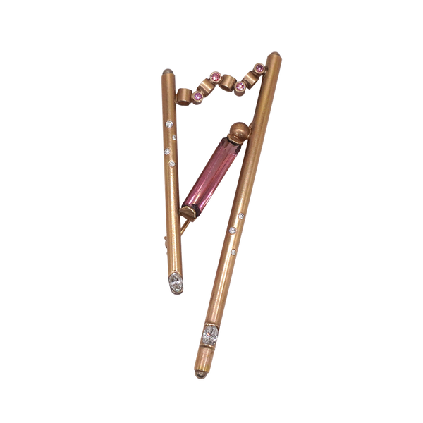 Pink Tourmaline Pink Diamonds and Diamond Pin- 14k Yellow Gold Lumina Gem Wilmington, NC