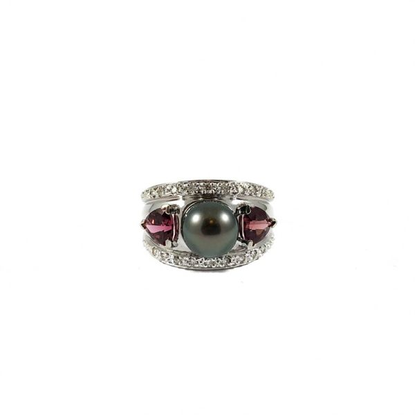 Tahitian Pearl and Pink Stone Ring with Diamond Accents - White Gold Lumina Gem Wilmington, NC