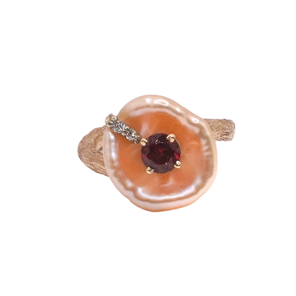 Pearl Cup Spessartite Garnet and Diamond Ring- 14k Yellow Gold Lumina Gem Wilmington, NC