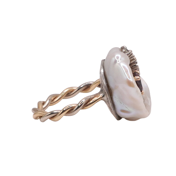 Pearl Cup with Red Garnet and Lab Grown Diamonds- 14k Yellow Gold Image 2 Lumina Gem Wilmington, NC