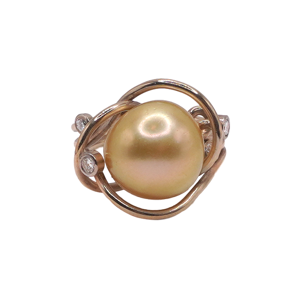 Golden South Sea Pearl and Diamond Ring- 14k Yellow Gold Lumina Gem Wilmington, NC