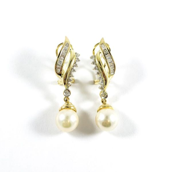 8.5mm Pearl and Diamond Earrings - H Color I1 Clarity Lumina Gem Wilmington, NC