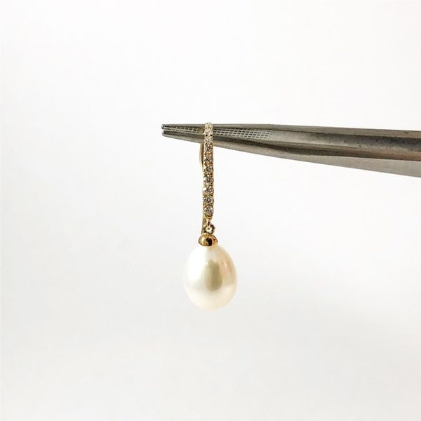 Freshwater Pearl and Diamond Dangle Earrings Image 3 Lumina Gem Wilmington, NC