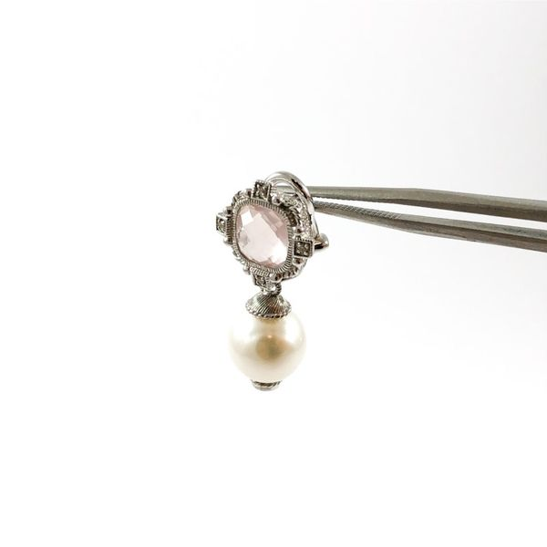 Judith Ripka Rose Quartz Earrings with Removable Pearl Charm Image 2 Lumina Gem Wilmington, NC