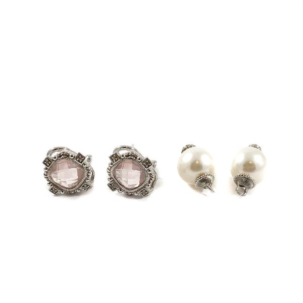 Judith Ripka Rose Quartz Earrings with Removable Pearl Charm Image 3 Lumina Gem Wilmington, NC