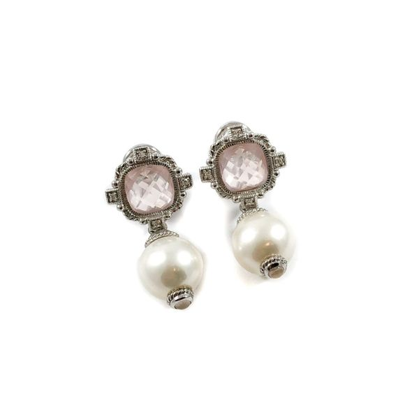 Judith Ripka Rose Quartz Earrings with Removable Pearl Charm Lumina Gem Wilmington, NC