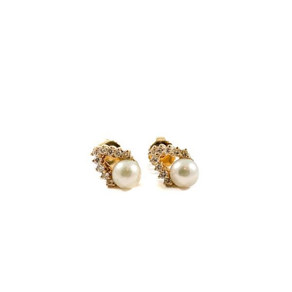 Pearl and Diamond Stud Earrings - Yellow Gold Lumina Gem Wilmington, NC