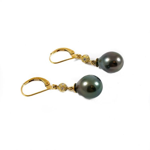 Tahitian Pearl and Diamond Dangle Earrings - Yellow Gold Image 2 Lumina Gem Wilmington, NC