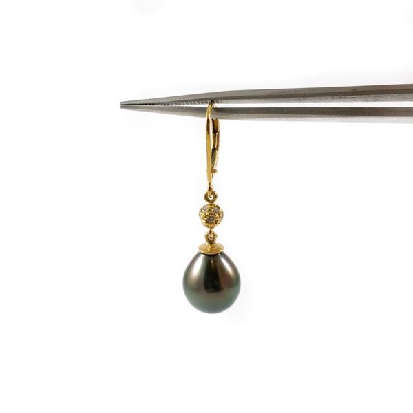 Tahitian Pearl and Diamond Dangle Earrings - Yellow Gold Image 3 Lumina Gem Wilmington, NC