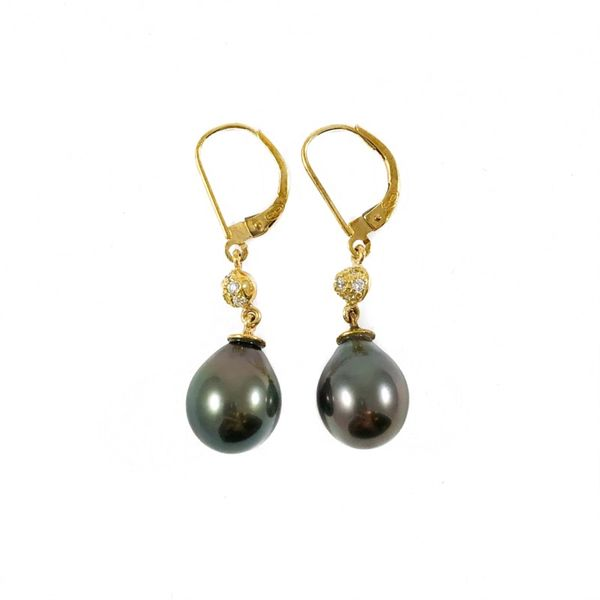 Tahitian Pearl and Diamond Dangle Earrings - Yellow Gold Lumina Gem Wilmington, NC