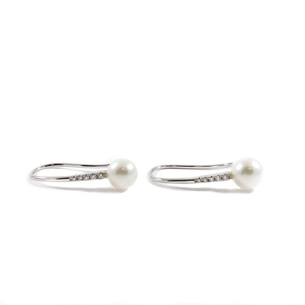 Freshwater Pearl and Diamond Dangle Earrings - White Gold Lumina Gem Wilmington, NC