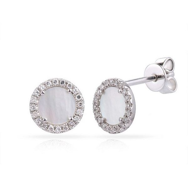 Luvente Mother of Pearl and Diamond Studs - 14k White Gold Lumina Gem Wilmington, NC