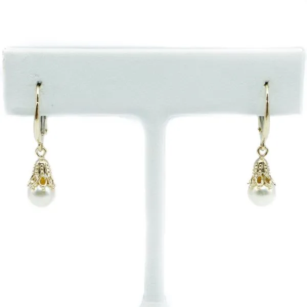 6.5mm Akoya Pearl and 14k Yellow Gold Dangle Earrings Lumina Gem Wilmington, NC