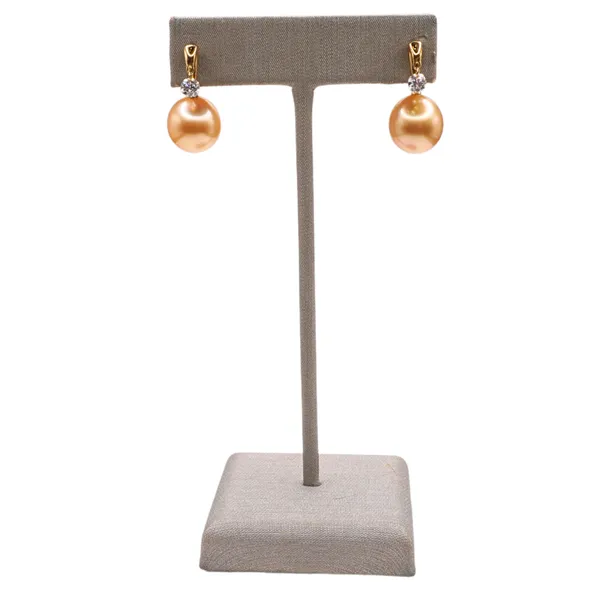 Diamond and South Sea Pearl Earrings in 18k Yellow Gold Lumina Gem Hampstead, NC