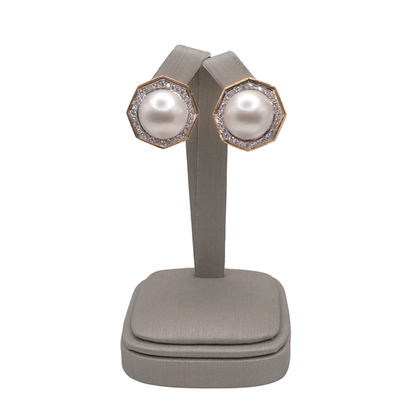 Mabe Pearl and Diamond Earrings- 14k Yellow Gold Lumina Gem Wilmington, NC