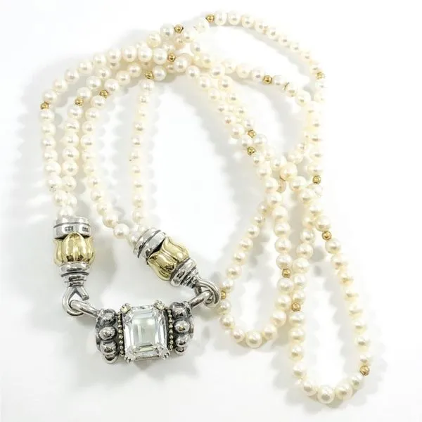 Lagos Pearl Strand Necklace With Clear Quartz Charm & Pearl Charm Lumina Gem Wilmington, NC