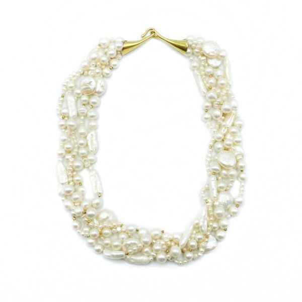 Multi Strand Pearl Necklace - Yellow Gold - 19