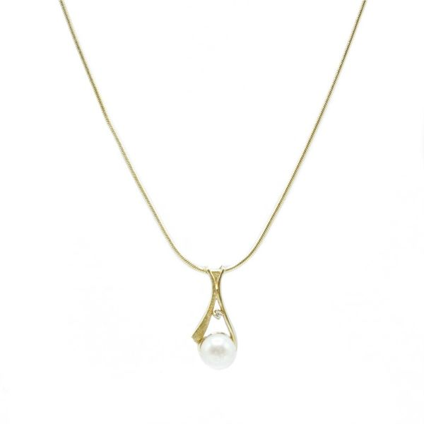 Pearl and Diamond Necklace - 14k Yellow Gold Lumina Gem Wilmington, NC