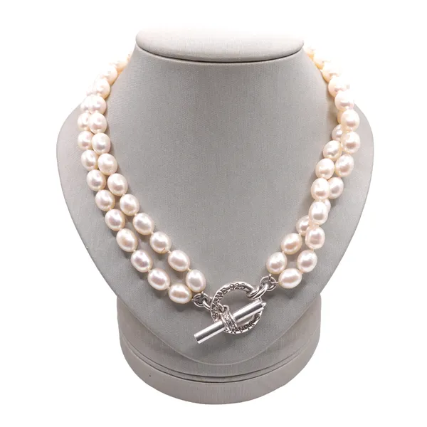 Double Strand Pearl Necklace with Sterling silver and Diamond Toggle Lumina Gem Hampstead, NC