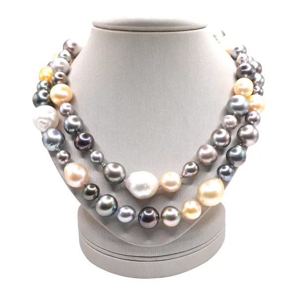 Multicolor South Sea Pearl Necklace with 14k White Gold and Diamond Clasp Lumina Gem Wilmington, NC