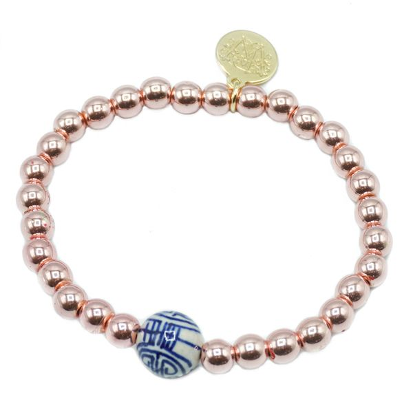 Wendy Perry Designs Big Rock Chinoiserie and Rose Gold Hematite Bead Bracelet Lumina Gem Wilmington, NC