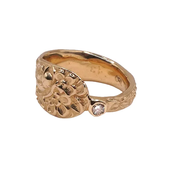 Flower Textured Ring with Diamond Accent- 14k Yellow Gold Lumina Gem Hampstead, NC