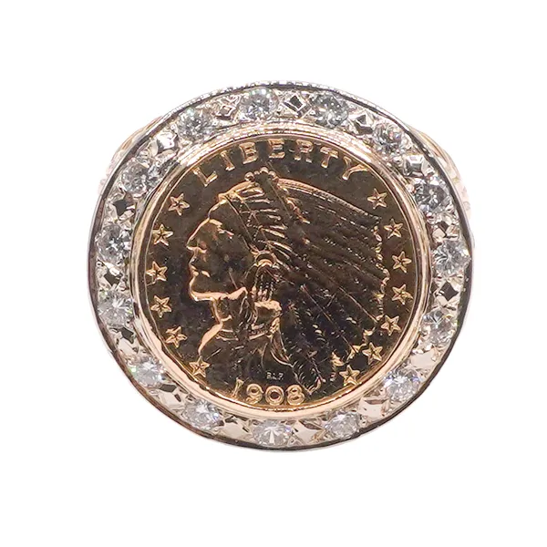 1908 Indian Head Coin .70ctw Dimaond Ring- 14k Yellow Gold Lumina Gem Hampstead, NC