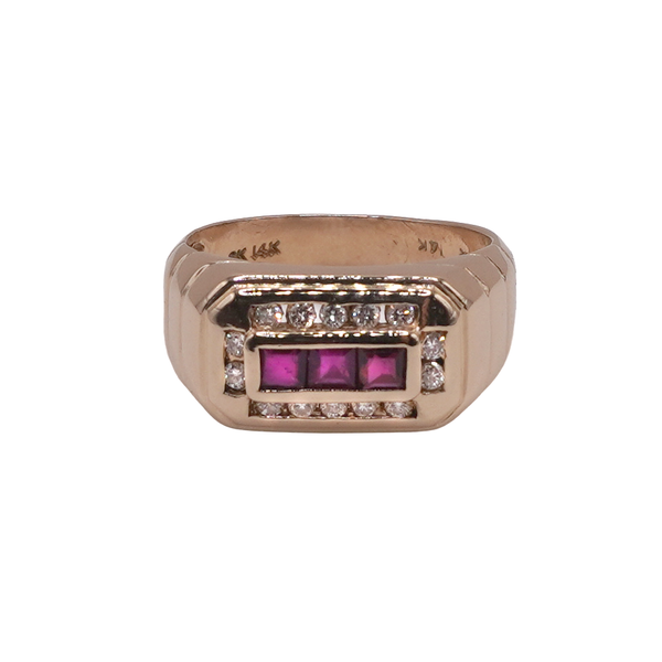 Diamond and Ruby Men's Ring- 14k Yellow Gold Lumina Gem Wilmington, NC