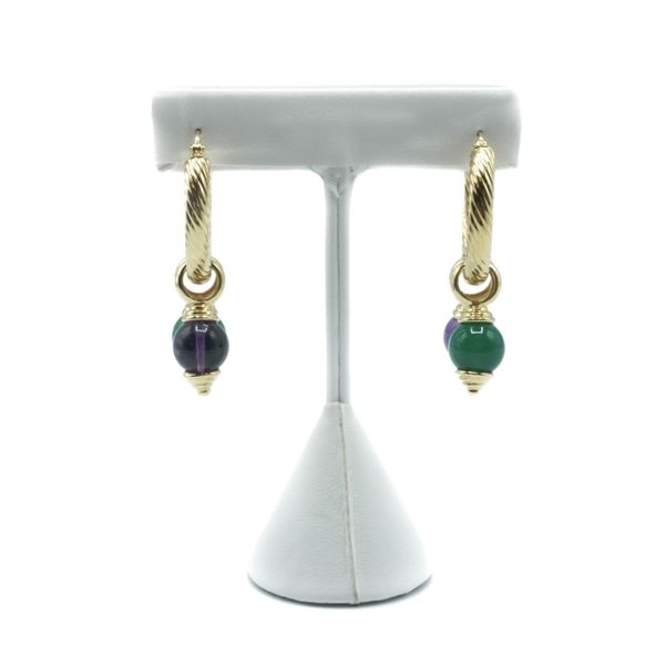 Textured Hoops with Interchangeable Amethyst and Green Chalcedony Dangles Image 2 Lumina Gem Wilmington, NC