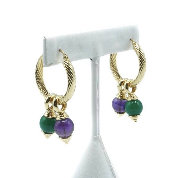 Textured Hoops with Interchangeable Amethyst and Green Chalcedony Dangles Lumina Gem Wilmington, NC