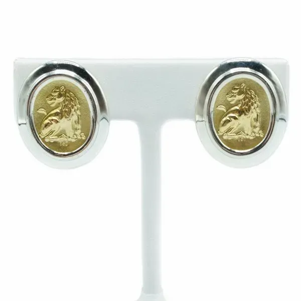 Ilias Lalaounis 18k Yellow Gold Coin and Sterling Silver Clip-On Earrings Lumina Gem Wilmington, NC