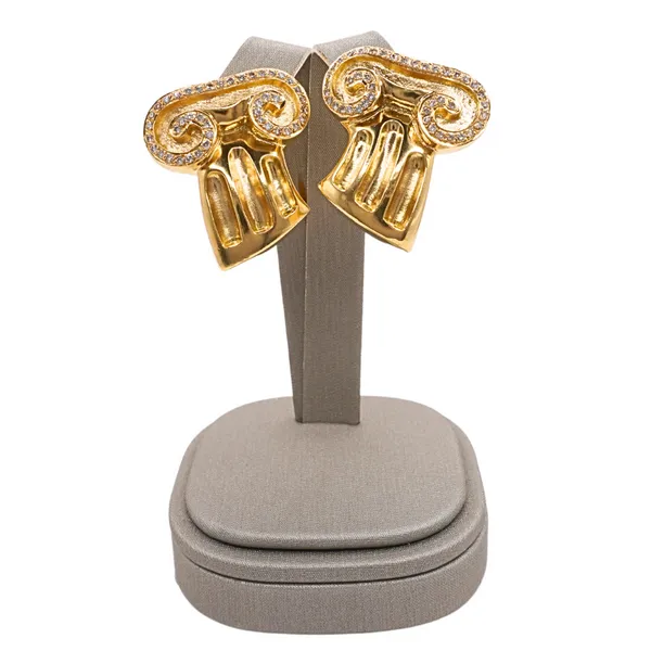 18k Yellow Gold and Diamond Greek Earrings Lumina Gem Hampstead, NC