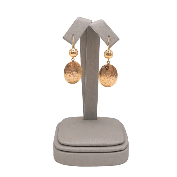 14k Yellow Gold Dangle Earrings with Engraved Flowers Lumina Gem Hampstead, NC