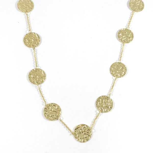 Textured Gold Disk Station Necklace - 38