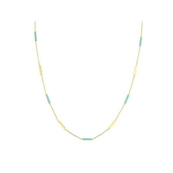 Gold and Turquoise Enamel Station Necklace- 14k Yellow Gold Lumina Gem Hampstead, NC