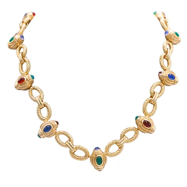 Italian Multicolor 14k Yellow Gold Brushed Neckace Image 2 Lumina Gem Hampstead, NC