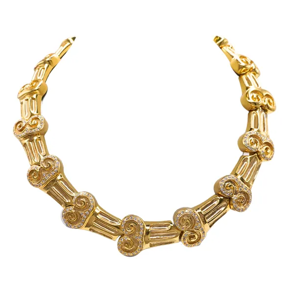 18k Yellow Gold Greek Necklace with Diamonds Image 2 Lumina Gem Hampstead, NC