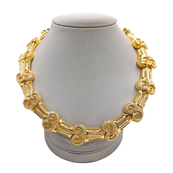 18k Yellow Gold Greek Necklace with Diamonds Lumina Gem Hampstead, NC