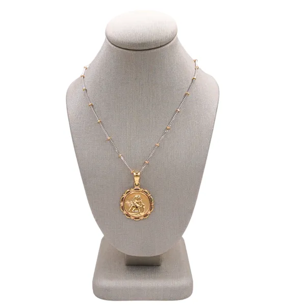 14k Yellow Gold Angel Charm on Two Tone Beaded Chain Lumina Gem Hampstead, NC