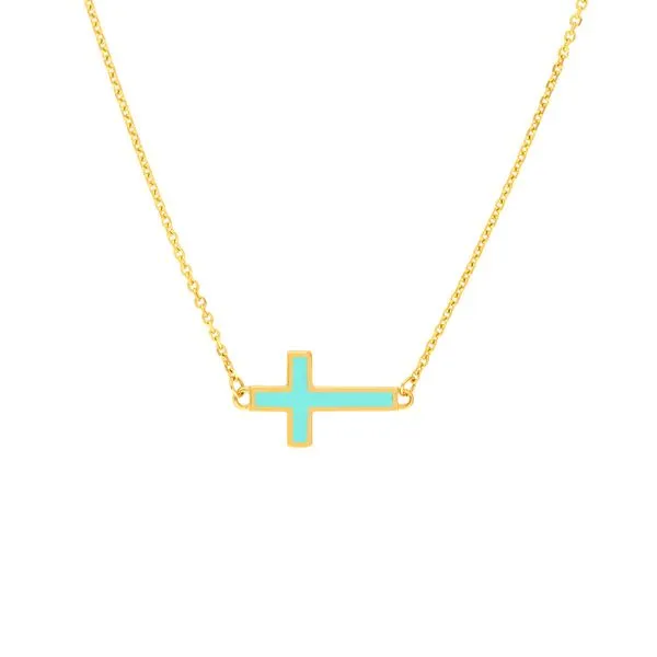 Turquiose Enamel Sideways Cross Necklace Lumina Gem Hampstead, NC