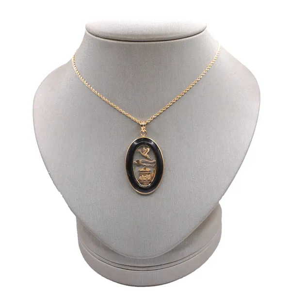 Onyx and Gold Crane Pendant Necklace- 14k Yellow Gold Lumina Gem Hampstead, NC