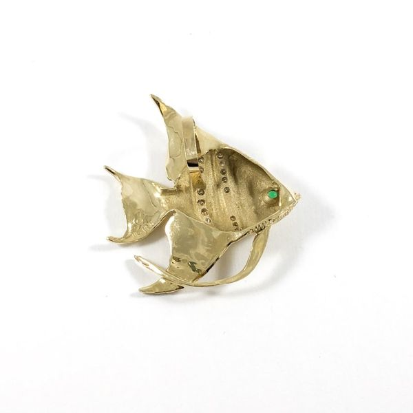 Angel Fish Diamond, Emerald, and Yellow Gold Pendant Image 2 Lumina Gem Wilmington, NC