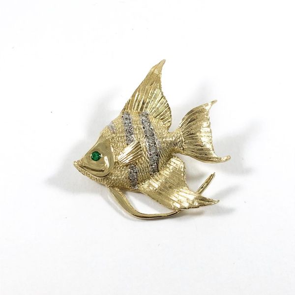 Angel Fish Diamond, Emerald, and Yellow Gold Pendant Lumina Gem Wilmington, NC