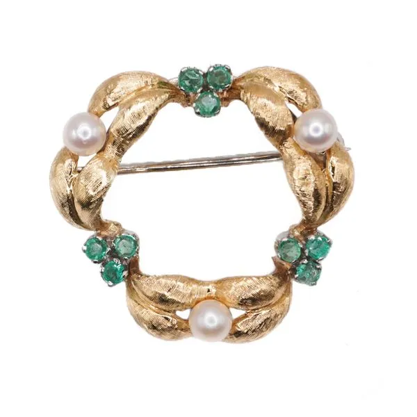 Pearl and Emerald Circle Pin Lumina Gem Wilmington, NC
