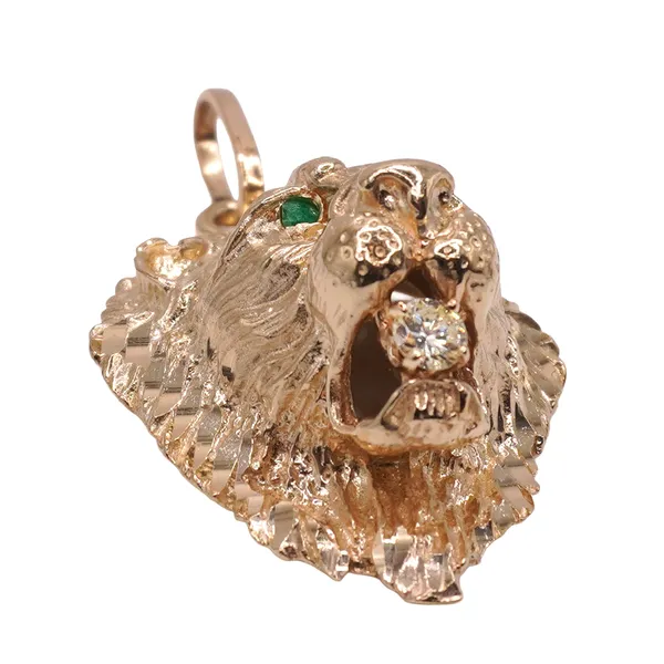 .20ct Diamond and Emerald Lion Pendant- 14k Yellow Gold Image 2 Lumina Gem Hampstead, NC